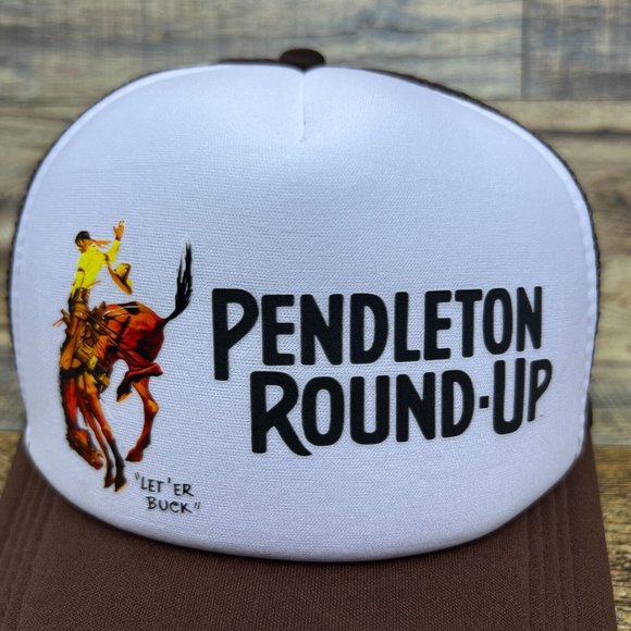 Pendleton Round Up Rodeo Mens Trucker Hat Brown Snapback Oregon Western Cowboy - Picture 3 of 8